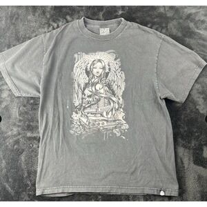 Vintage Joker Mens Y2K Graphic T-Shirt Dark Wash Angel Skull Car Print Size L